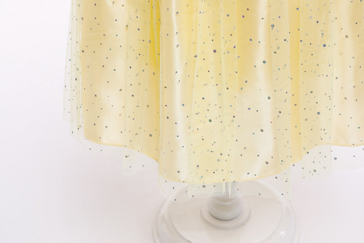 Joya Kids® Gele Verkleedjurk | Prinsessen Jurk | Prinses & het Beest verkleedkleding | (130) + kroon, Staf, Handschoenen, Ketting, Ring & Oorbellen | Sinterklaas kado cadeau meisje — afbeelding 15