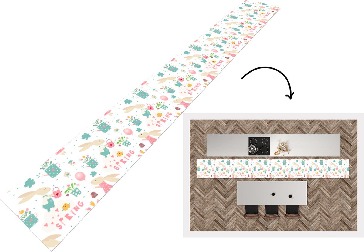 KitchenYeah Keukenloper - Keukenmat - Patroon - Pasen - Lente - 400x50 cm - Keuken vloerkleed Multicolor