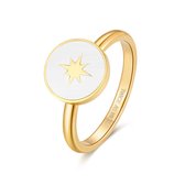 Twice As Nice Ring in goudkleurig edelstaal, ronde met ster, wit email  50