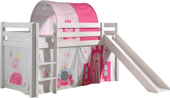 Foto: Halfhoogslaper met glijbaan astrid met bedtent bedtunnel princess ii wit