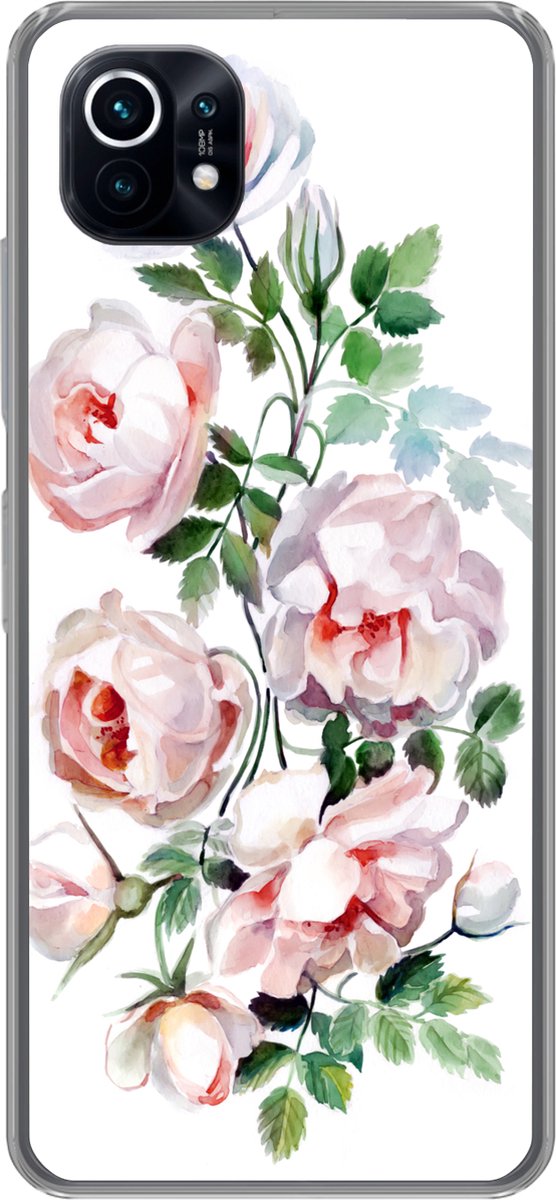 Telefoonhoesje Geschikt voor Xiaomi Mi 11 hoesje - Waterverf - Rozen - Bloemen - Siliconen Telefoonhoesje Telefoonhoesje