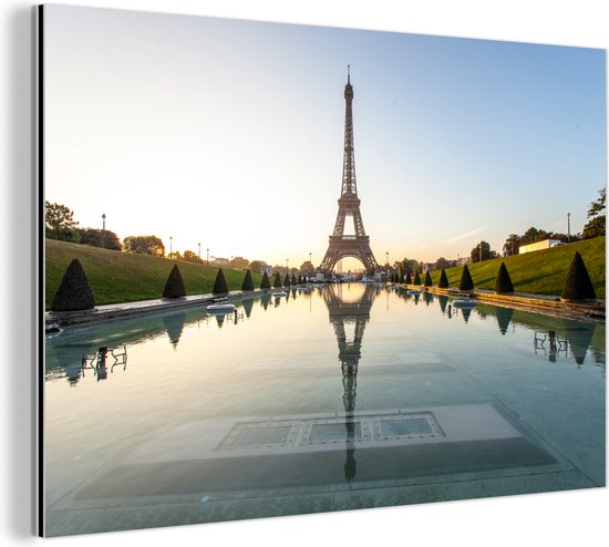 Wanddecoratie Metaal - Aluminium Schilderij Industrieel - Parijs - Eiffeltoren - Water - 60x40 cm - Dibond - Foto op aluminium - Industriële muurdecoratie - Voor de woonkamer/slaapkamer