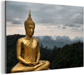 Wanddecoratie Metaal - Aluminium Schilderij Industrieel - Boeddha met bewolkte lucht - 30x20 cm - Dibond - Foto op aluminium - Industriële muurdecoratie - Voor de woonkamer/slaapkamer