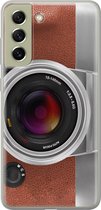 Leuke Telefoonhoesjes - Hoesje geschikt voor Samsung Galaxy S21 FE - Vintage camera - Soft case - TPU - Print / Illustratie - Bruin