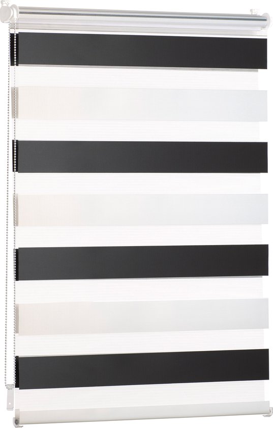 Blumtal Gestreepte Gordijnen - Transparante Rolgordijnen - Kant en Klaar - 120 x 155cm, Wit - Zwart - Set van 1