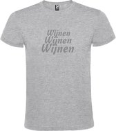 Grijs  T shirt met  print van "Wijnen Wijnen Wijnen " print Zilver size XS