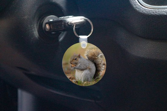 Porte-clés - Écureuil avec cacahuète - Plastique - Rond