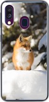 Geschikt voor Samsung Galaxy A40 hoesje - Vos - Sneeuw - Boom - Siliconen Telefoonhoesje