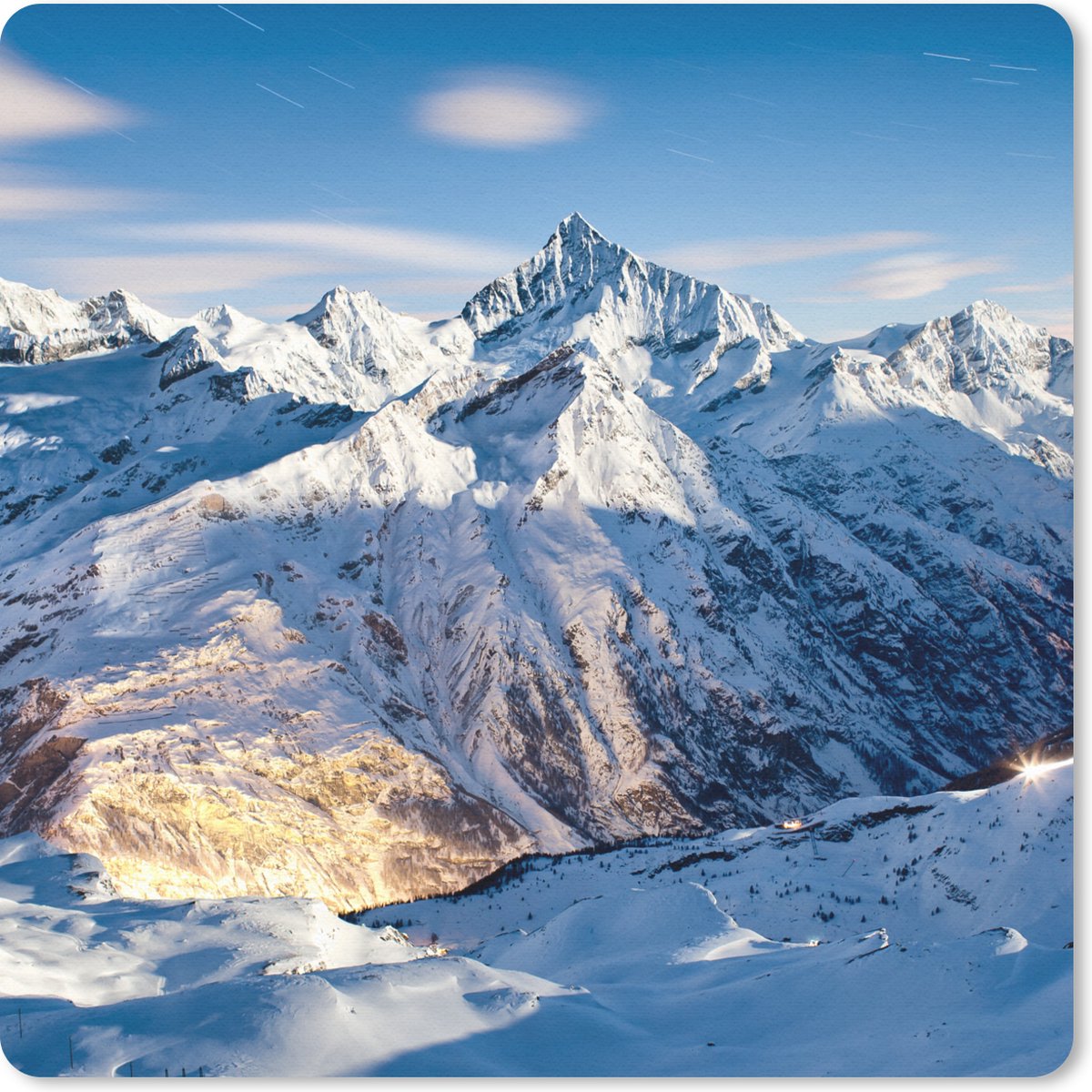 Muismat 20x20 cm - Mousepad Zwitserse Alpen tijdens de winter - Muismatten