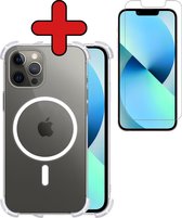 Hoes voor iPhone 13 Pro Max Magsafe Hoesje Geschikt Voor Magsafe Compatible Shockproof Hoes Siliconen Case Met Screenprotector - Transparant