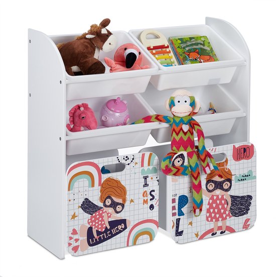 Armoire à jouets Relaxdays avec 6 bacs de rangement - speelgoed d'armoire de rangement - armoire pour enfants filles