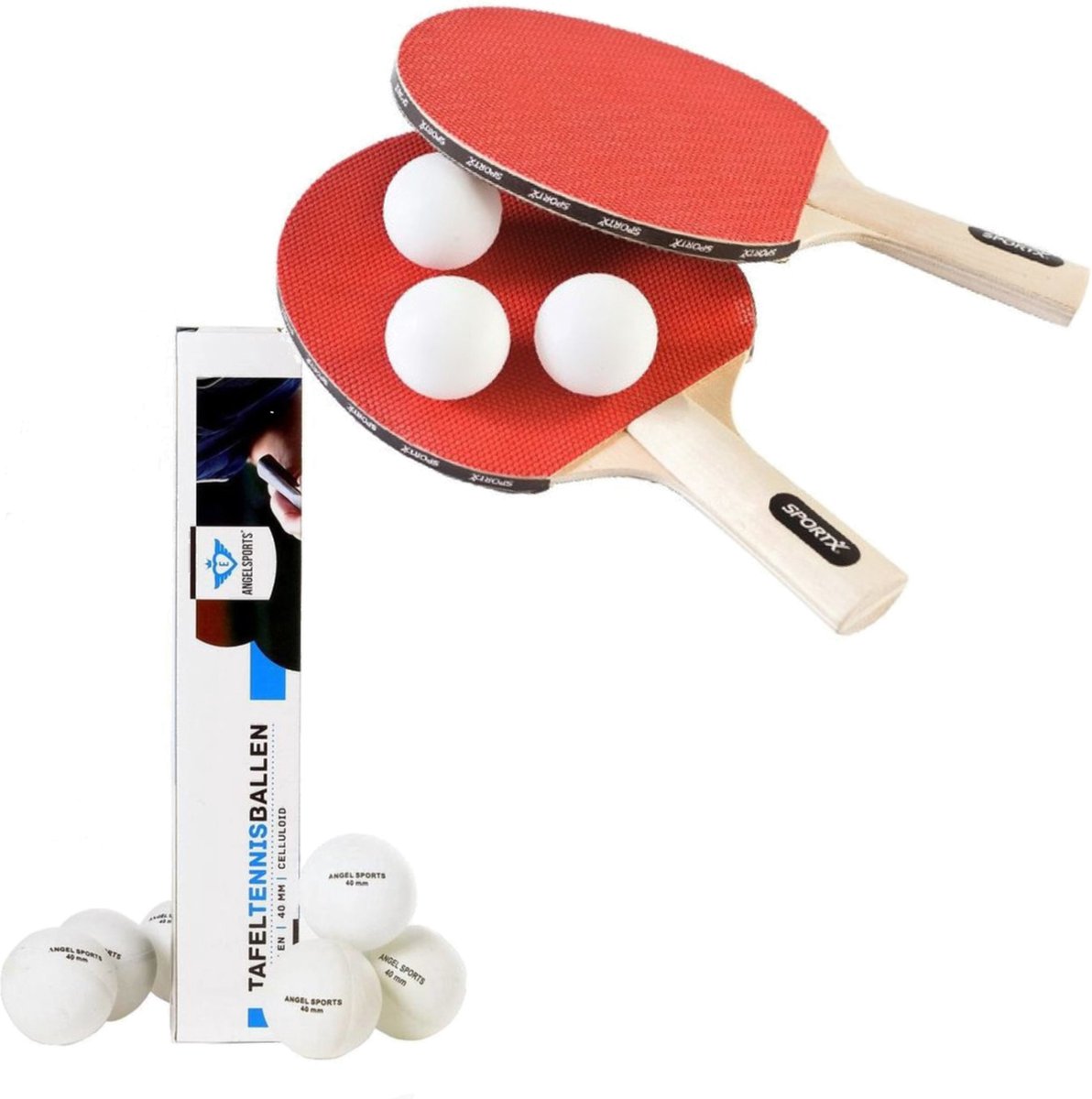 Tafeltennis of ping pong spelen setje van 2 batjes en 9x tafeltennisballetjes
