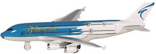 Speelgoed passagiers vliegtuig blauw/wit 19 cm