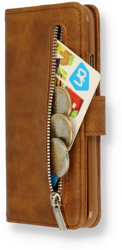 Samsung Galaxy S22 Ultra Case Marron - Étui portefeuille de Luxe en similicuir avec fermeture éclair