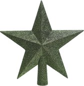 1x Pic en étoile de sapin de Noël pailleté vert foncé en plastique 19 cm - Décoration Décorations pour sapins de Noël vert foncé