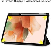 Casemania Hoes Geschikt voor Samsung Galaxy Tab S7 & S8 Zwart & Glazen Screenprotector - Tri Fold Tablet Case - Smart Cover
