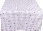Clayre & Eef Tafelloper 50*140 cm Paars, Wit Katoen Rechthoek Lavendel Tafelkleed Loper Tafeltextiel