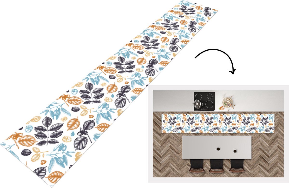 KitchenYeah Keukenloper - Keukenmat - Vintage - Bladeren - Noot - Patronen - 360x60 cm - Keuken vloerkleed Multicolor