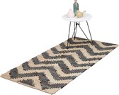 Relaxdays vloerkleed jute en katoen - 70 x 140 cm - boho-tapijt - zigzag - beige/zwart