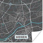 Poster Kaart – Plattegrond – Stadskaart – Menen – België - Grijs - 30x30 cm