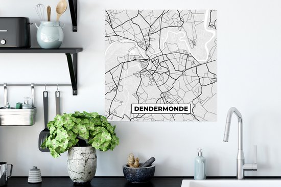 Affiche Zwart Wit – België – Carte – Plan de Ville – Carte – Termonde - 50x50 cm
