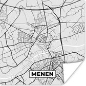 Poster Stadskaart – Plattegrond – België – Zwart Wit – Menen – Kaart - 30x30 cm