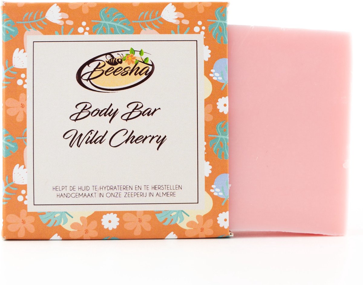 Beesha Body Bar Wild Cherry | 100% Plasticvrije en Natuurlijke Verzorging | Vegan, Sulfaatvrij en Parabeenvrij