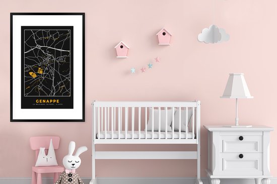 Fotolijst incl. Poster - Genappe - Plattegrond - Goud - Kaart - Stadskaart - 80x120 cm - Posterlijst
