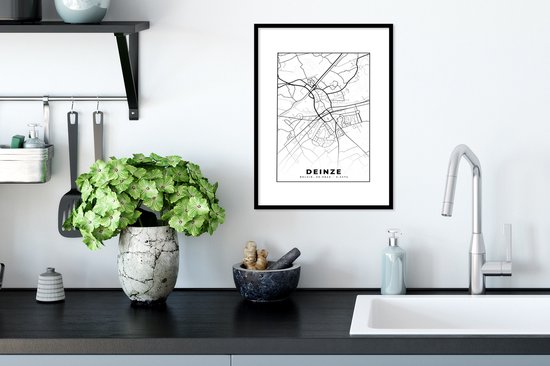 Cadre photo avec affiche Zwart Wit- Plan de la ville - Zwart Wit - Carte - Deinze - België - Carte - 30x40 cm - Cadre pour affiche