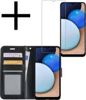 Hoes Geschikt voor Samsung A02s Hoesje Book Case Hoes Flip Cover Wallet Bookcase Met Screenprotector - Zwart
