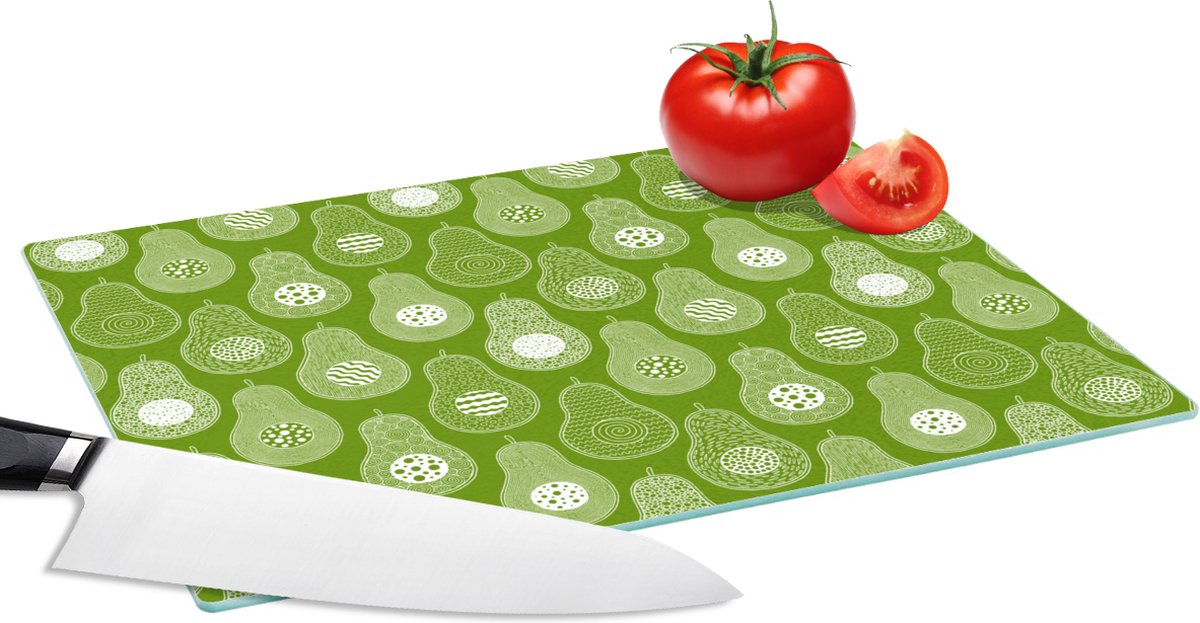 Glazen Snijplank - 28x20 - Avocado - Patronen - Groen - Snijplanken Glas