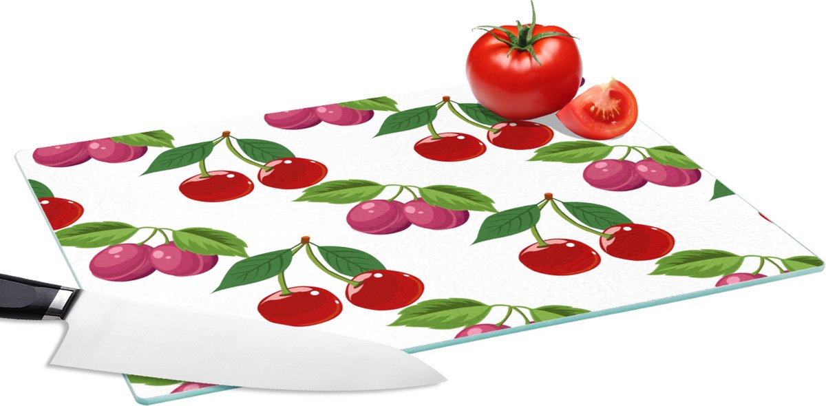 Glazen Snijplank - 39x28 - Kersen - Patronen - Fruit - Snijplanken Glas