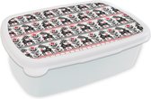 Broodtrommel Wit - Lunchbox - Brooddoos - Hert - Patroon - Zwart - Rood - 18x12x6 cm - Volwassenen