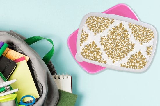Lunch box Rose - Lunch box - Boîte à pain - Vintage - Fleurs - Or - Motifs - 18x12x6 cm - Enfants - Fille