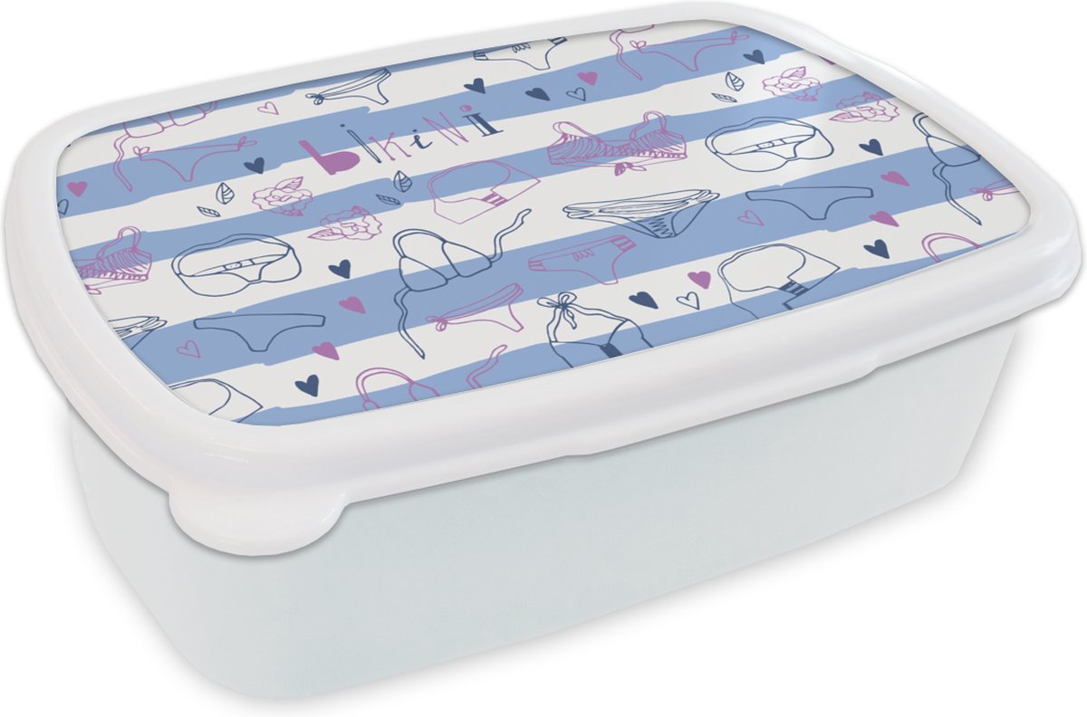 Broodtrommel Wit - Lunchbox - Brooddoos - Bikini - Zomer - Patronen - 18x12x6 cm - Volwassenen
