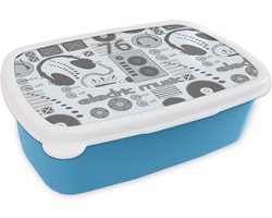 Broodtrommel Blauw – Lunchbox – Brooddoos – DJ – Koptelefoon – Vintage – Tekening – Design – 18x12x6 cm – Kinderen – Jongen