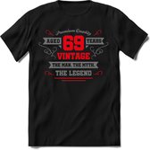 69 Jaar Legend -  kado T-Shirt Heren / Dames - Zilver / Rood - Perfect Verjaardag Cadeau Shirt - grappige Spreuken, Zinnen en Teksten. Maat L