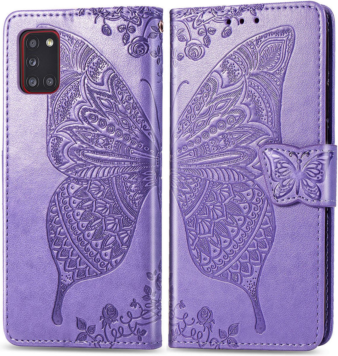 Bookcase geschikt voor Samsung Galaxy A31 - Paars - Vlinder - Portemonnee Hoesje