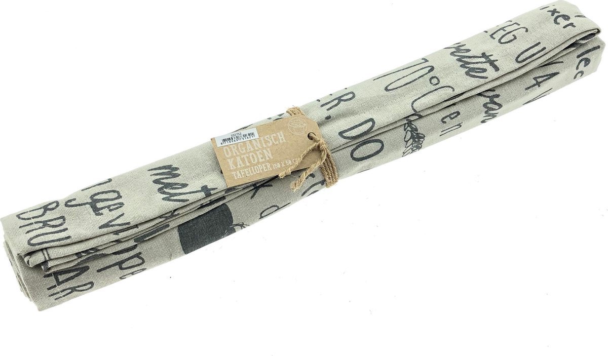 Tafelloper - Appeltaart - 100 % Organisch Katoen - 150 x 50 CM - Grijs