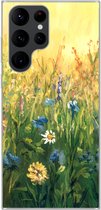 Geschikt voor Samsung Galaxy S22 Ultra hoesje - Bloemen - Waterverf - Zon - Siliconen Telefoonhoesje
