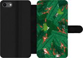 Bookcase Convient pour coque de téléphone iPhone SE 2020 - Fleurs - Feuilles - Motifs - Avec compartiments - Étui portefeuille avec fermeture magnétique