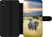 Bookcase Geschikt voor iPhone XS Max telefoonhoesje - Olifant - Dieren - Landschap - Zon - Natuur - Met vakjes - Wallet case met magneetsluiting