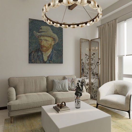 Artaza Toile Peinture Autoportrait avec Chapeau de Feutre Gris par Vincent van Gogh - 80x100 - Groot - Art - Impression sur Toile
