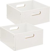 Set van 2x stuks opbergmand/kastmand 14 liter wit van hout 31 x 31 x 15 cm - Opbergboxen - Vakkenkast manden