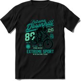 Extreme Downhill | TSK Studio Mountainbike kleding Sport T-Shirt | Zeeblauw - Groen | Heren / Dames | Perfect MTB Verjaardag Cadeau Shirt Maat L
