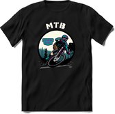 MTB | TSK Studio Mountainbike kleding Sport T-Shirt | Blauw - Paars | Heren / Dames | Perfect MTB Verjaardag Cadeau Shirt Maat M