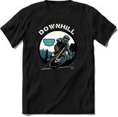 Downhill | TSK Studio Mountainbike kleding Sport T-Shirt | Blauw - Oranje | Heren / Dames | Perfect MTB Verjaardag Cadeau Shirt Maat S