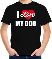 I love my dog / Ik hou van mijn hond t-shirt zwart - kinderen - Honden liefhebber cadeau shirt 134/140