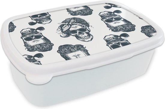 Foto: Broodtrommel wit lunchbox brooddoos puber skull bandana patronen 18x12x6 cm volwassenen