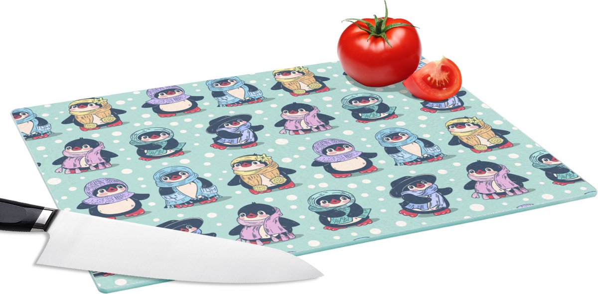 Glazen Snijplank - 39x28 - Design - Winter - Pinguïn - Snijplanken Glas